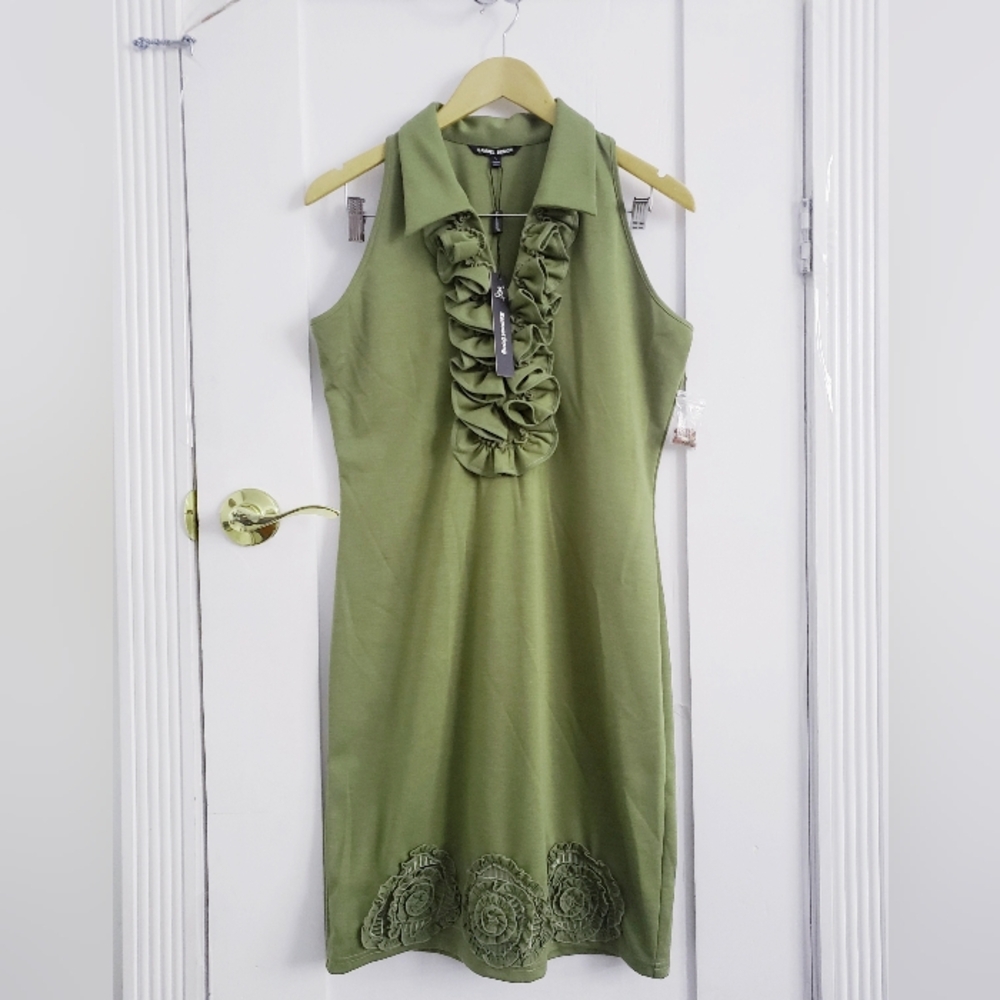 New Party Mini Dress - Green Sleeveless Ruffle Rosette | Samuel Dong - Picture 2 of 6